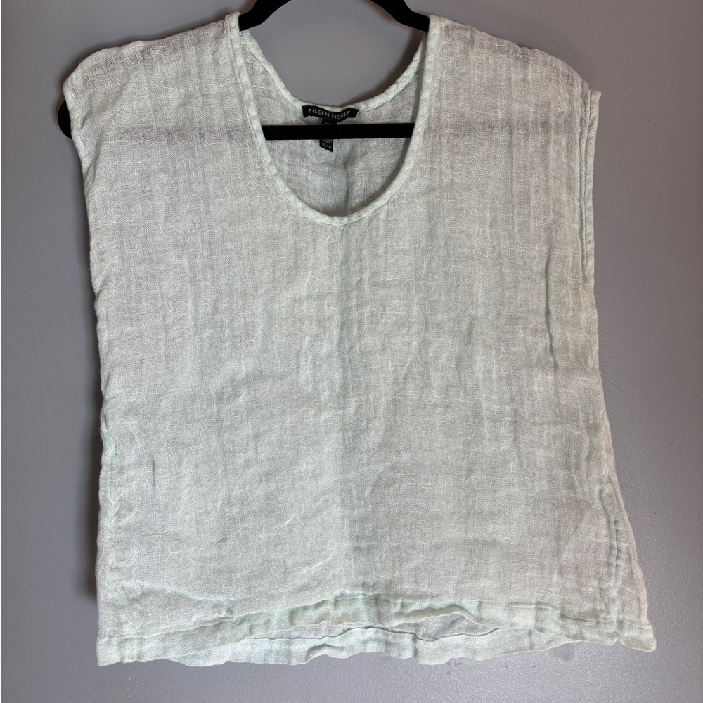 Eileen Fisher Mint Scoop Neck Linen Sleeveless Shell